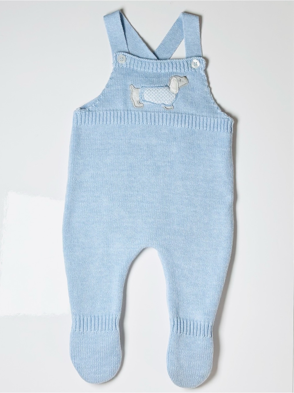 Mayoral Baby Blue Knit Footed Overalls Puppy Embroidered Luxury Baby Shower gift